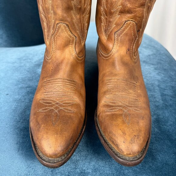 Vintage Boulet Brown Leather Cowboy Boots Brown Size 10 - Picture 6 of 15